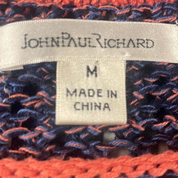 John Paul Richard Open Knit Pullover, Medium, Peach & slate blue, Like New! - Picture 2 of 7